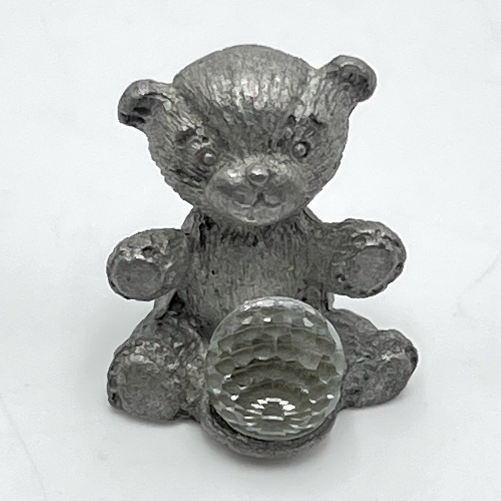 Vintage Spoontiques Pewter 1"‎ Teddy Bear Figurine Crystal Ball Miniature CM311